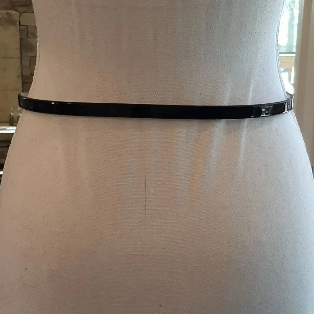 White House Black Market Black Leather Belt with Blue Stones